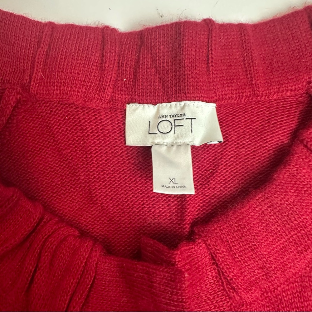 LOFT Angora Wool Blend Knit Top XL Cranberry Red Quiet Luxury Made Korea - Picture 5 of 10